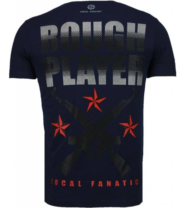 Local Fanatic Rough Player Skull - Strass T Shirt Herren - Marine Blau