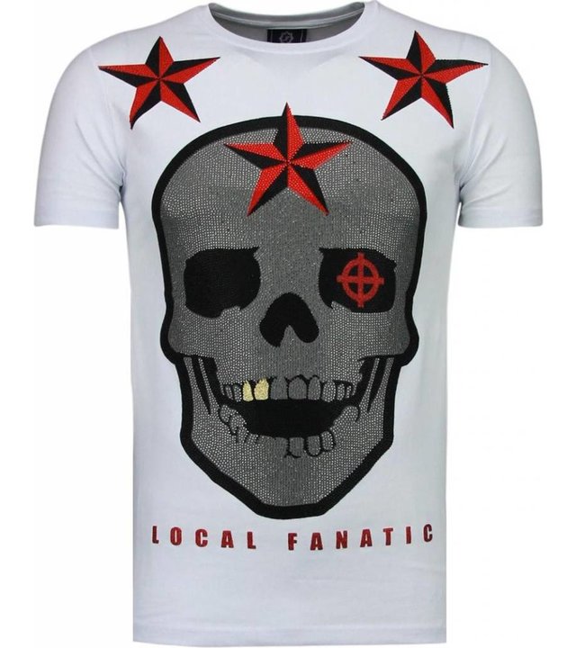 Local Fanatic Rough Player Skull - Strass T Shirt Herren - Weiß