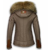 Milan Ferronetti Jacke mit Fellkragen - Winterjacke Damen Kurz - Braun