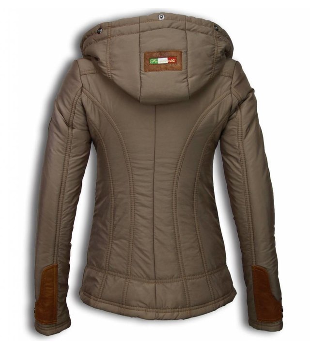 Milan Ferronetti Jacke mit Fellkragen - Winterjacke Damen Kurz - Braun