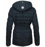 Milan Ferronetti Jacke mit Fellkragen - Winterjacke Damen Lang - Mit Gürtel - Blau