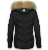 Milan Ferronetti Jacke mit Fellkragen - Winterjacke Damen Lang - Schwarz