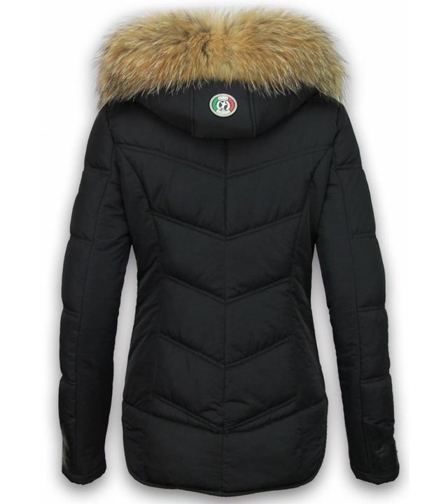 Milan Ferronetti Jacke mit Fellkragen - Winterjacke Damen Lang - Schwarz