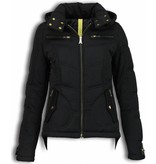 Milan Ferronetti Jacke mit Fellkragen - Winterjacke Damen Lang - Schwarz