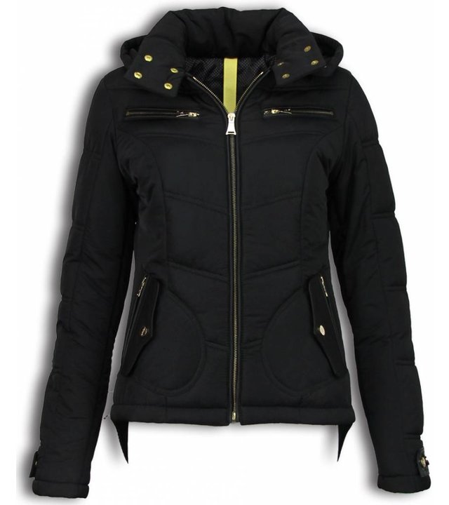 Milan Ferronetti Jacke mit Fellkragen - Winterjacke Damen Lang - Schwarz