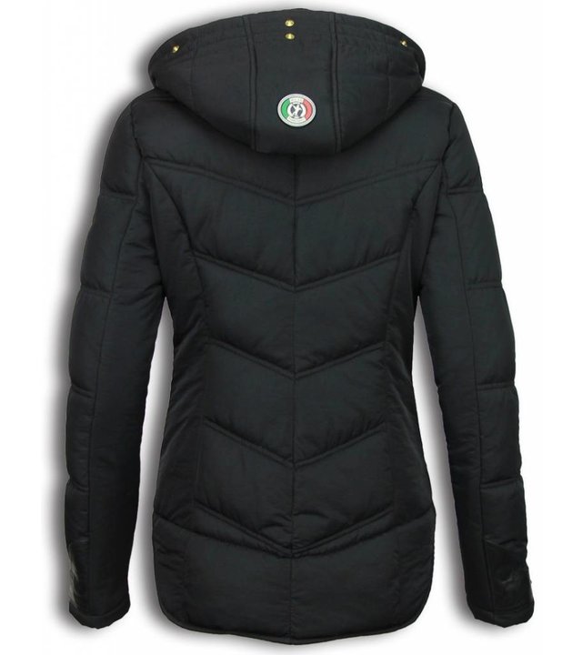 Milan Ferronetti Jacke mit Fellkragen - Winterjacke Damen Lang - Schwarz