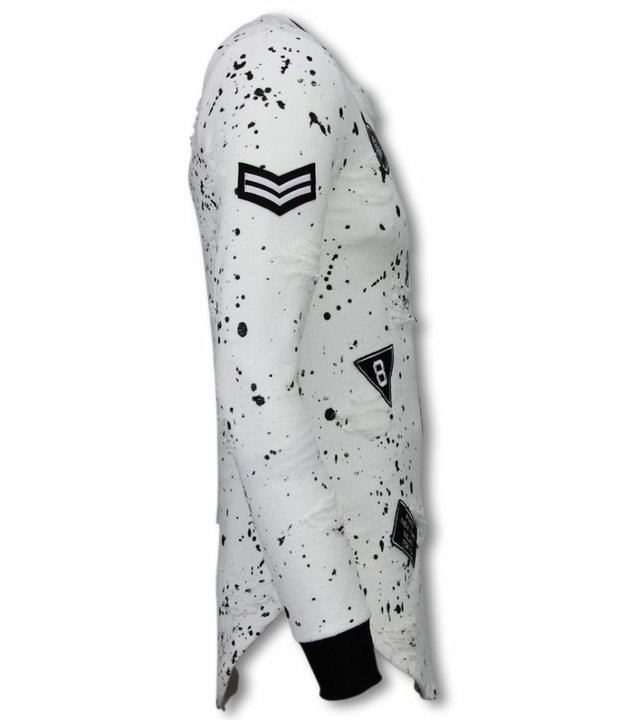 John H Paint Drops Army - Long Fit Sweatshirt - Weiß