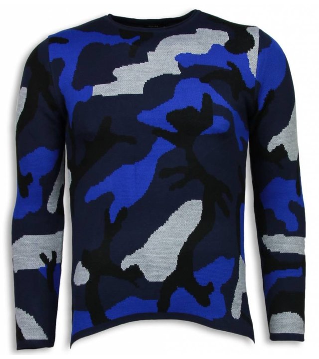 John H Dazzle Farbe Sweater - Pullover Camouflage Long Fit - Blau
