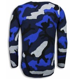 John H Dazzle Farbe Sweater - Pullover Camouflage Long Fit - Blau