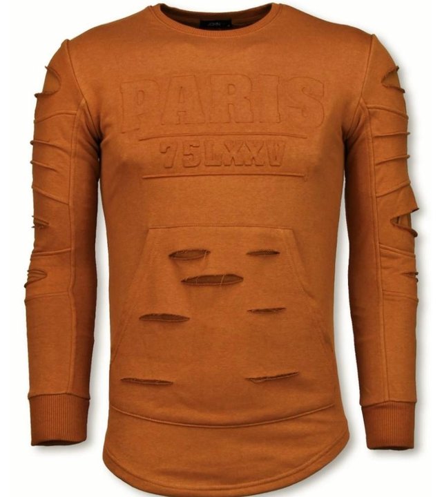 John H 3D Stamp PARIS Pullover- Damaged Sweatshirt - Orange/Brown