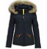 Milan Ferronetti Jacken mit Fellkragen - Winterjacken Damen Kurze - Beads Edition - Blau