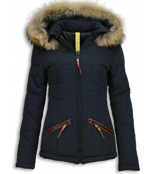 Milan Ferronetti Jacken mit Fellkragen - Winterjacken Damen Kurze - Beads Edition - Blau