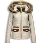 Milan Ferronetti Jacken mit Fellkragen - Winterjacken Damen Kurze - Xtra Pocket Edition - Beige