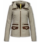 Milan Ferronetti Jacken mit Fellkragen - Winterjacken Damen Kurze - Xtra Pocket Edition - Beige