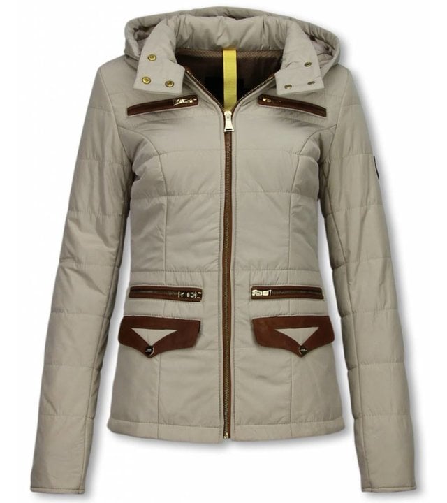 Milan Ferronetti Jacken mit Fellkragen - Winterjacken Damen Kurze - Xtra Pocket Edition - Beige