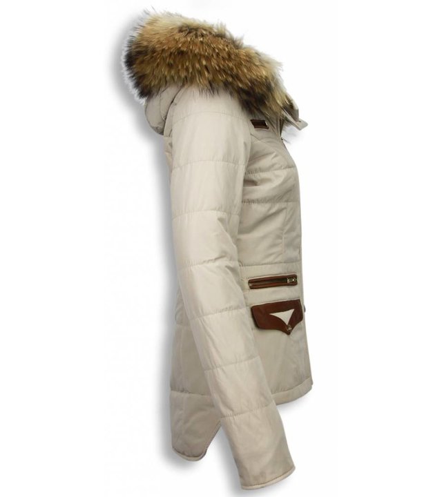 Milan Ferronetti Jacken mit Fellkragen - Winterjacken Damen Kurze - Xtra Pocket Edition - Beige