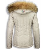 Milan Ferronetti Jacken mit Fellkragen - Winterjacken Damen Kurze - Beads Edition - Beige