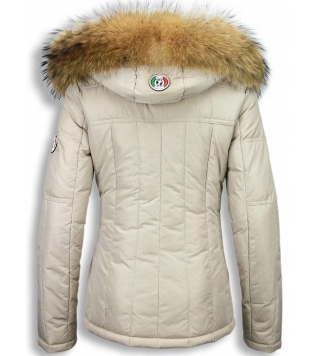 Milan Ferronetti Jacken mit Fellkragen - Winterjacken Damen Kurze - Beads Edition - Beige