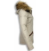 Milan Ferronetti Jacken mit Fellkragen - Winterjacken Damen Kurze - Beads Edition - Beige