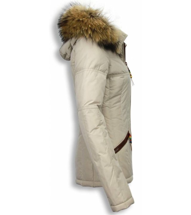 Milan Ferronetti Jacken mit Fellkragen - Winterjacken Damen Kurze - Beads Edition - Beige