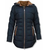 Milan Ferronetti Jacken mit Fellkragen - Winterjacken Damen Lange - Genäht - Country Edition - Blau