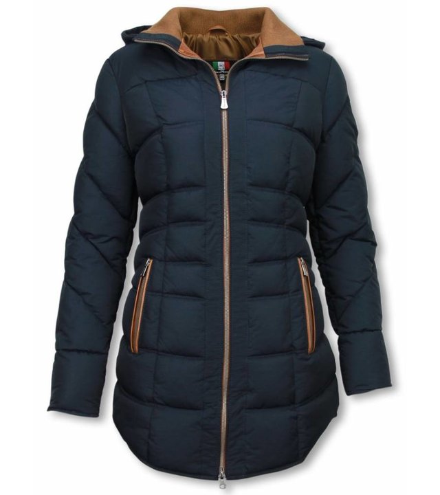 Milan Ferronetti Jacken mit Fellkragen - Winterjacken Damen Lange - Genäht - Country Edition - Blau