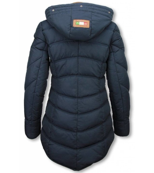 Milan Ferronetti Jacken mit Fellkragen - Winterjacken Damen Lange - Genäht - Country Edition - Blau