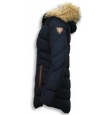 Milan Ferronetti Jacken mit Fellkragen - Winterjacken Damen Lange - Genäht - Country Edition - Blau