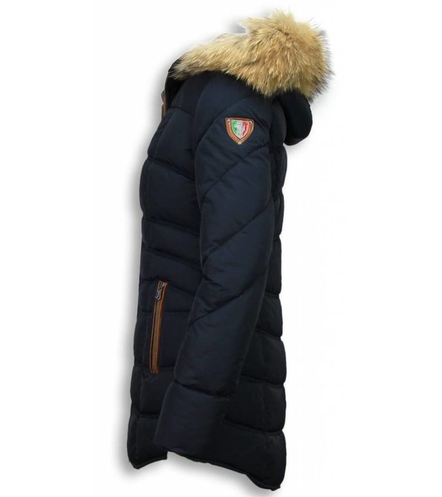 Milan Ferronetti Jacken mit Fellkragen - Winterjacken Damen Lange - Genäht - Country Edition - Blau