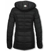 Milan Ferronetti Jacken mit Fellkragen - Damen Winterjacke Hälfte Lang - Black On Black Edition - Schwarz