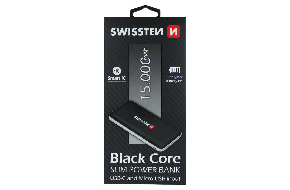 Swissten Black Core Slim Powerbank 15.000 mAh USB-C Input