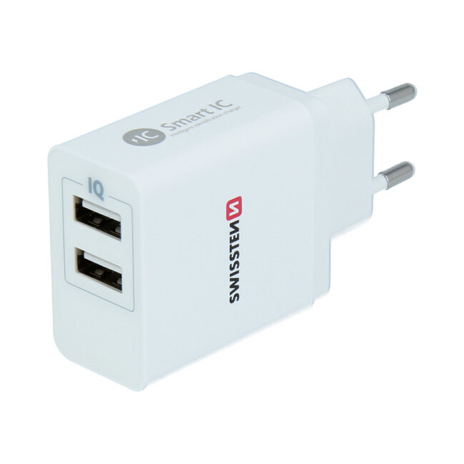 Swissten USB oplader met 2 USB Poorten - 3.1A - Wit