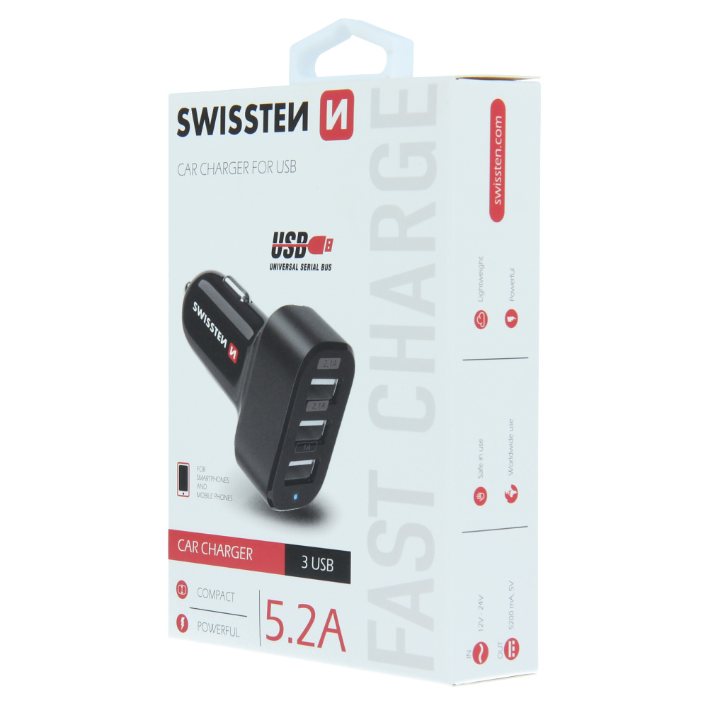 Swissten Autolader 3x USB poort 5,2A