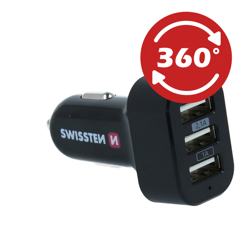 Swissten Autolader 3x USB poort 5,2A