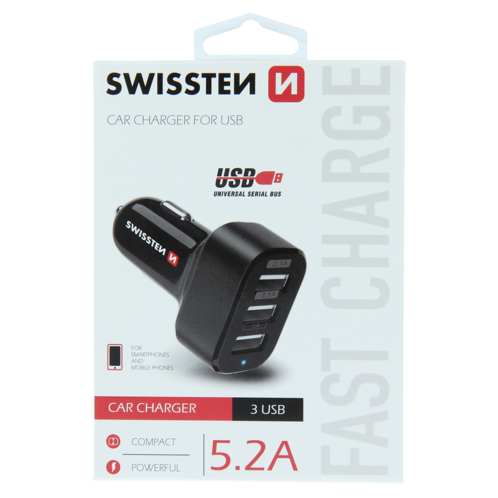Swissten Autolader 3x USB poort 5,2A