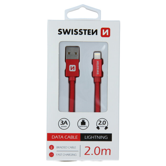 Swissten Lightning naar USB Kabel 2 Meter Rood