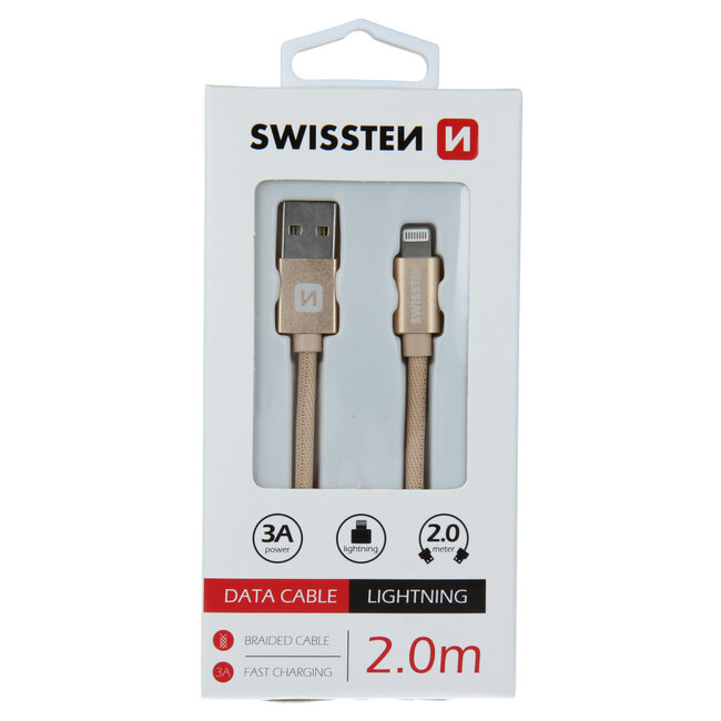 Swissten Lightning  naar USB Kabel 2 Meter Goud