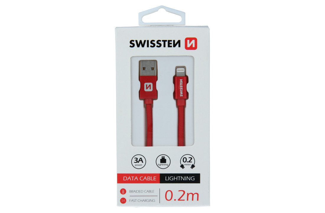 Swissten Lightning naar USB Kabel 0.2 Meter Rood