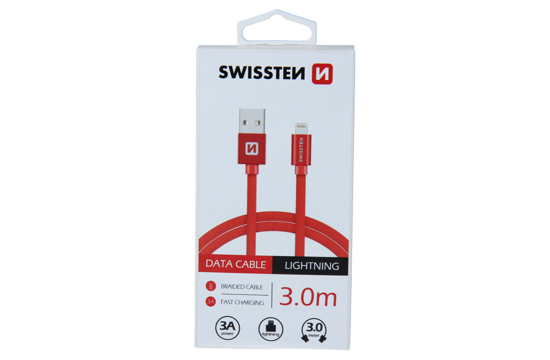 Swissten Lightning naar USB Kabel 3 Meter Rood