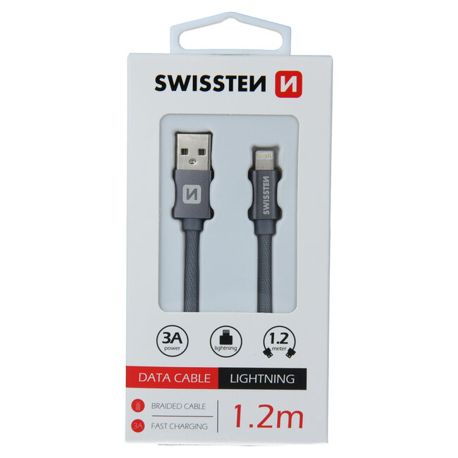 Swissten Lightning  naar USB Kabel 1.2 Meter Grijs