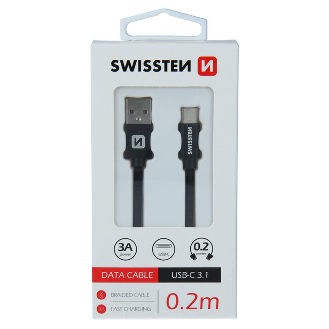 Swissten USB-C naar USB-A Kabel 0.2M Zwart