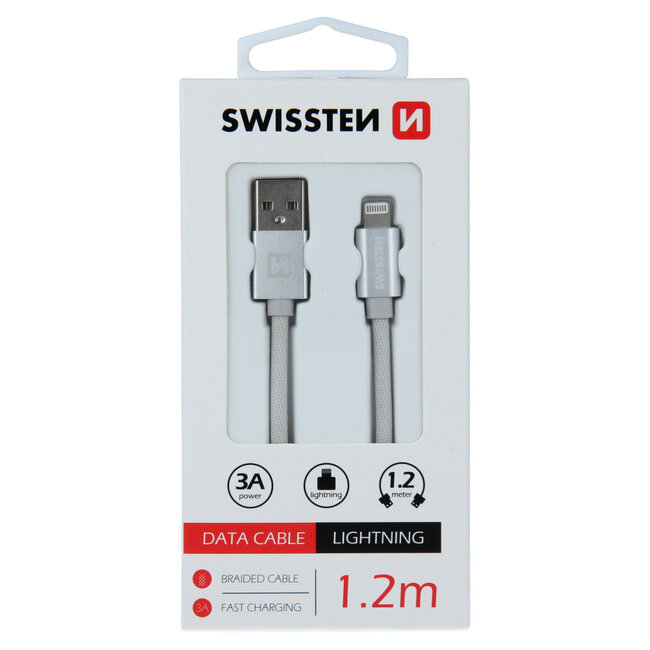 Swissten Lightning naar USB Kabel 1.2 Meter Zilver