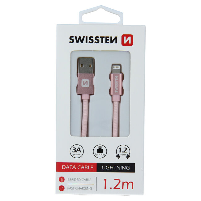 Swissten Lightning naar USB Kabel 1.2 Meter Roze