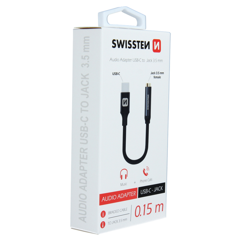 Swissten USB-C naar Jack 3.5MM(Aux) Adapter - Zwart
