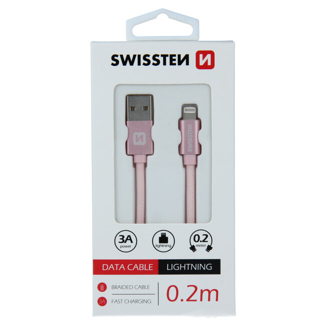 Swissten Lightning naar USB Kabel 0.2 Meter Roze