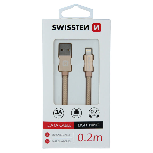 Swissten Lightning naar USB Kabel 0.2 Meter Goud