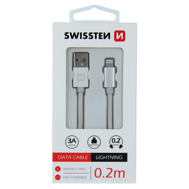 Swissten Lightning naar USB Kabel 0.2 Meter Zilver