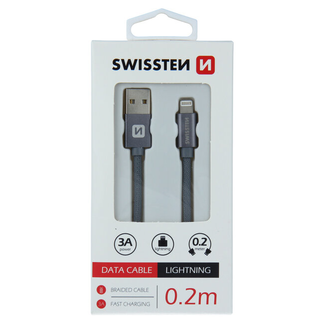 Swissten Lightning naar USB Kabel 0.2 Meter Grijs