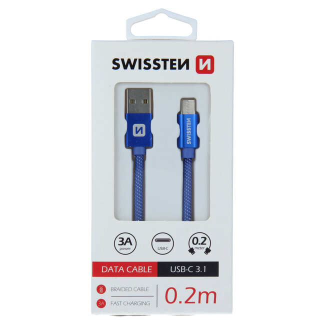 Swissten USB-C naar USB-A Kabel 0.2M Blauw