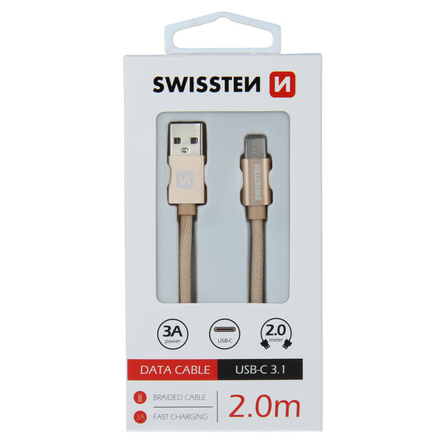 Swissten USB-C naar USB-A Kabel 2M Goud